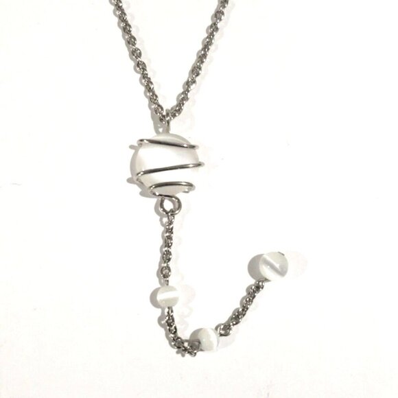 Silver tone Grey Stone Beaded Twisted Design Necklace - Women's Fashion Jewelry - Picture 1 of 8